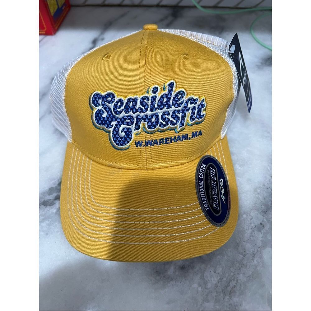 Seaside CrossFit Trucker Mesh SnapBack Hat Wareham Ma Yellow White